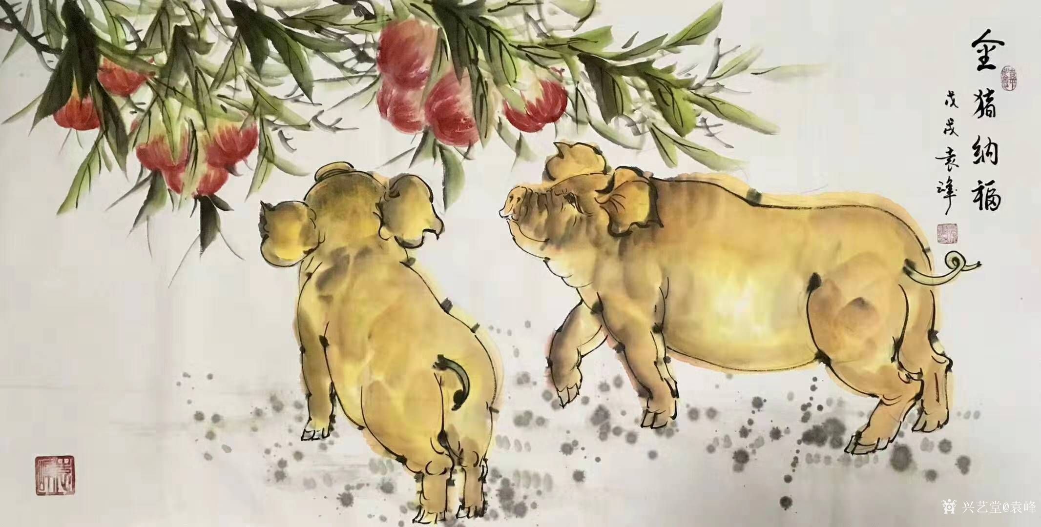 袁峰日记-国画猪系列作品《俺老猪来了》《五福临门》《金猪纳福》