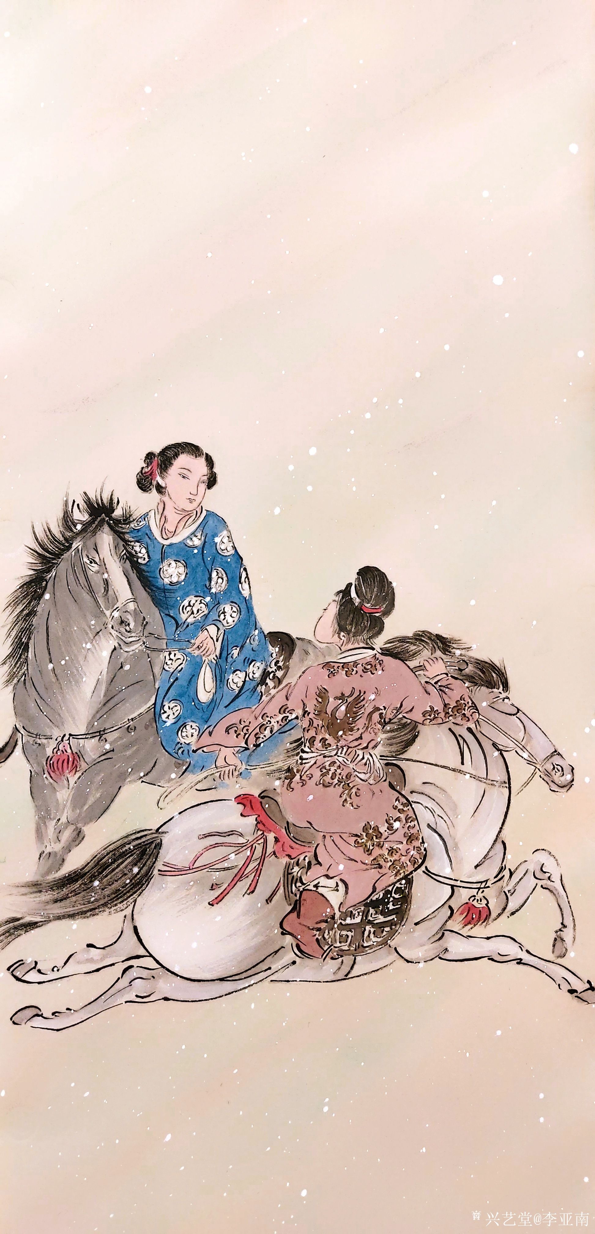 李亚南日记:国画人物画《唐人击鞠图》作品尺寸140cmx35cmx4; _兴艺堂