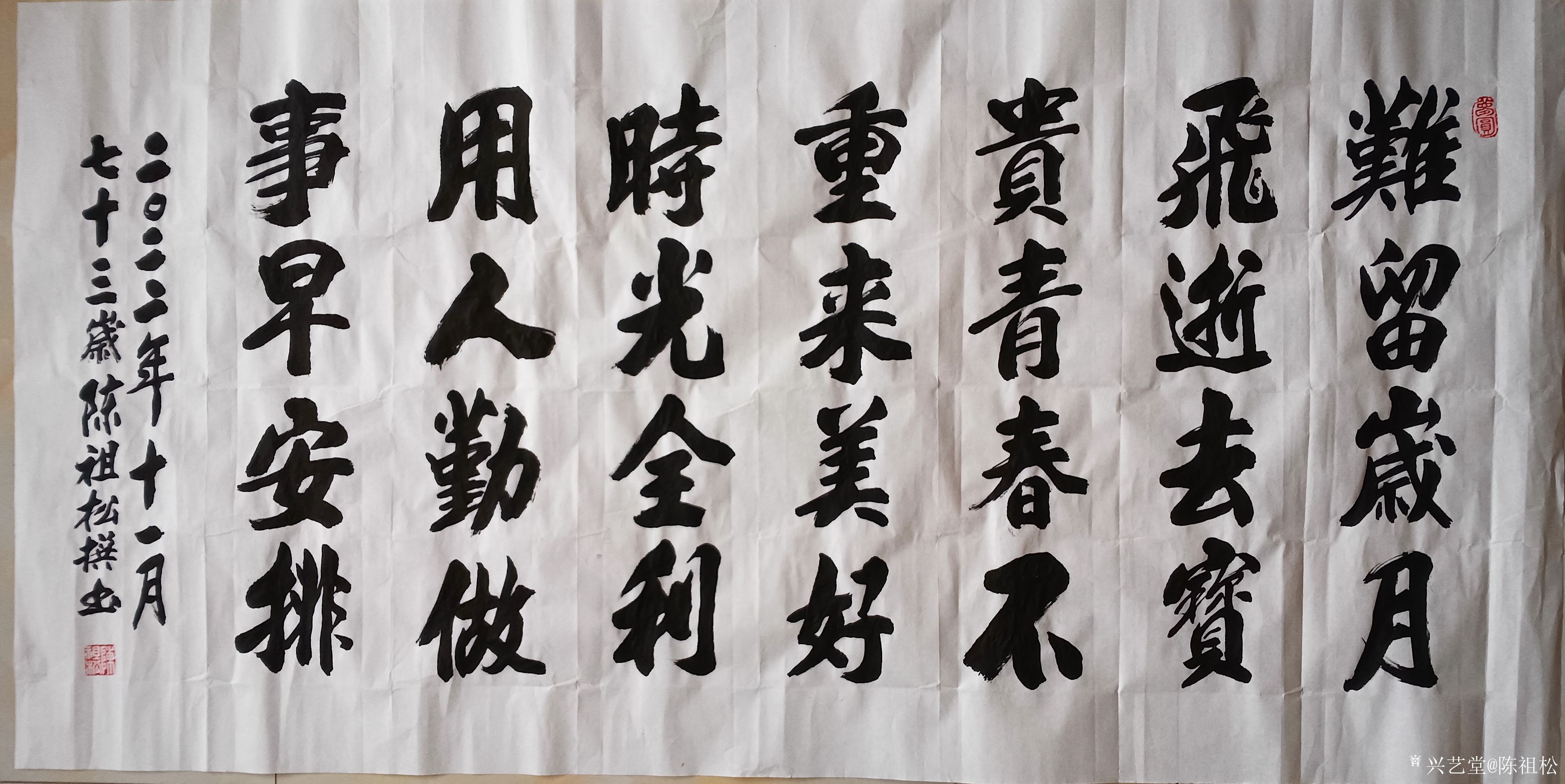 陈祖松日记:行楷书法:难留岁月飞逝去,宝贵青春不重来。美好时光全利用,人_兴艺堂