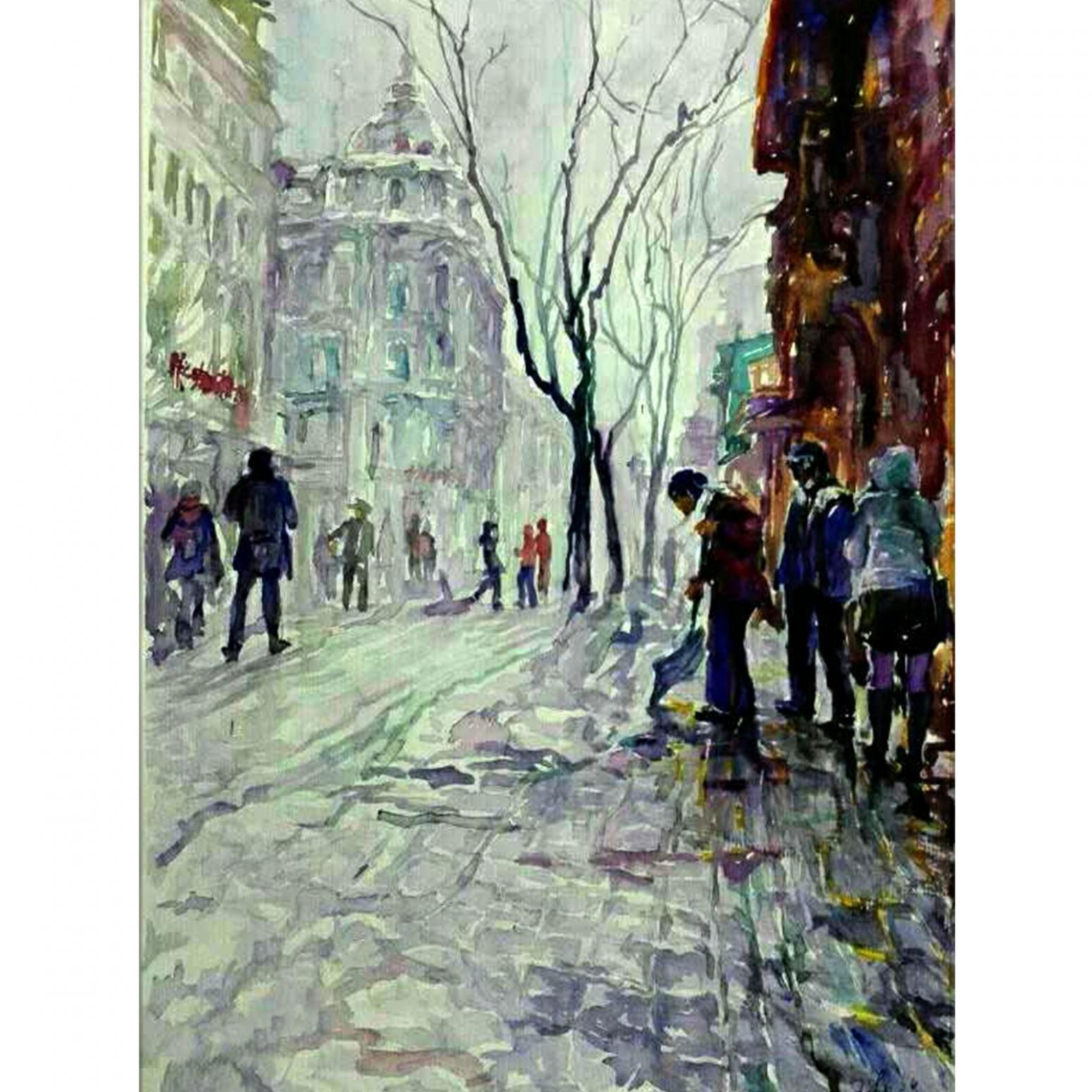 王积强油画作品《【冬日大街】作者王积强》