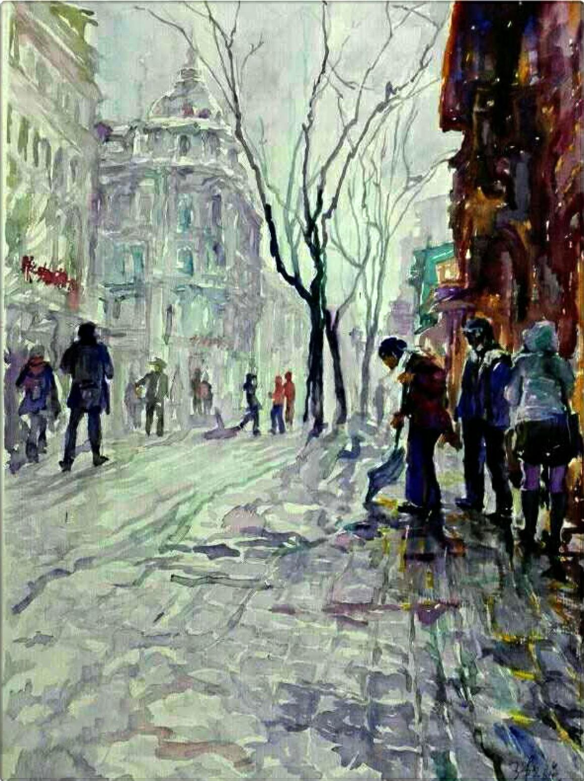 王积强油画作品《【冬日大街】作者王积强》【图0】