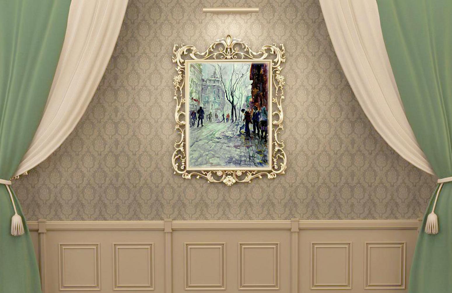 王积强油画作品《【冬日大街】作者王积强》【图1】