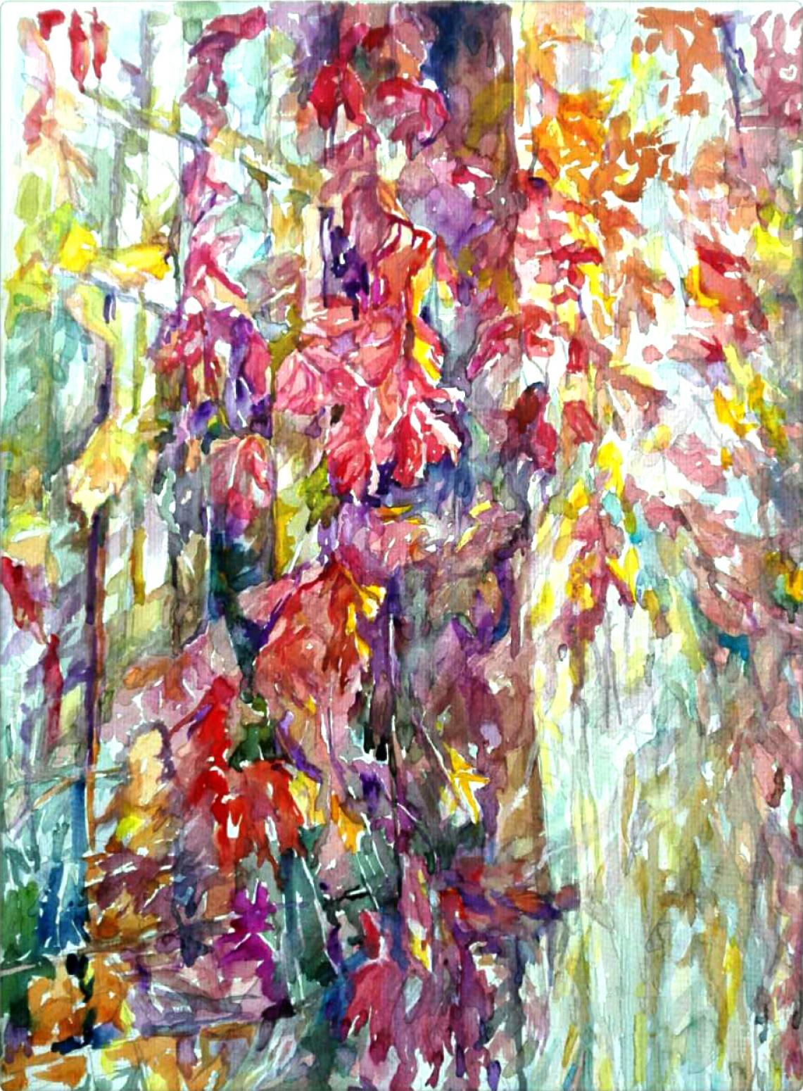 王积强油画作品《【窗外红叶】作者王积强》【图0】