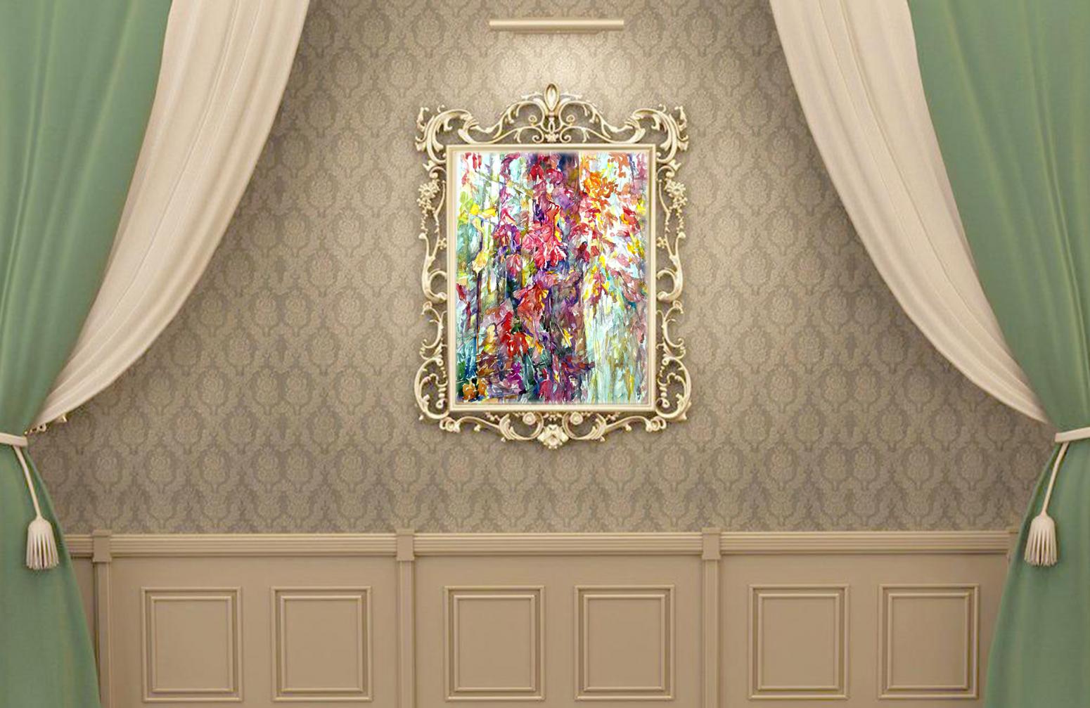 王积强油画作品《【窗外红叶】作者王积强》【图1】