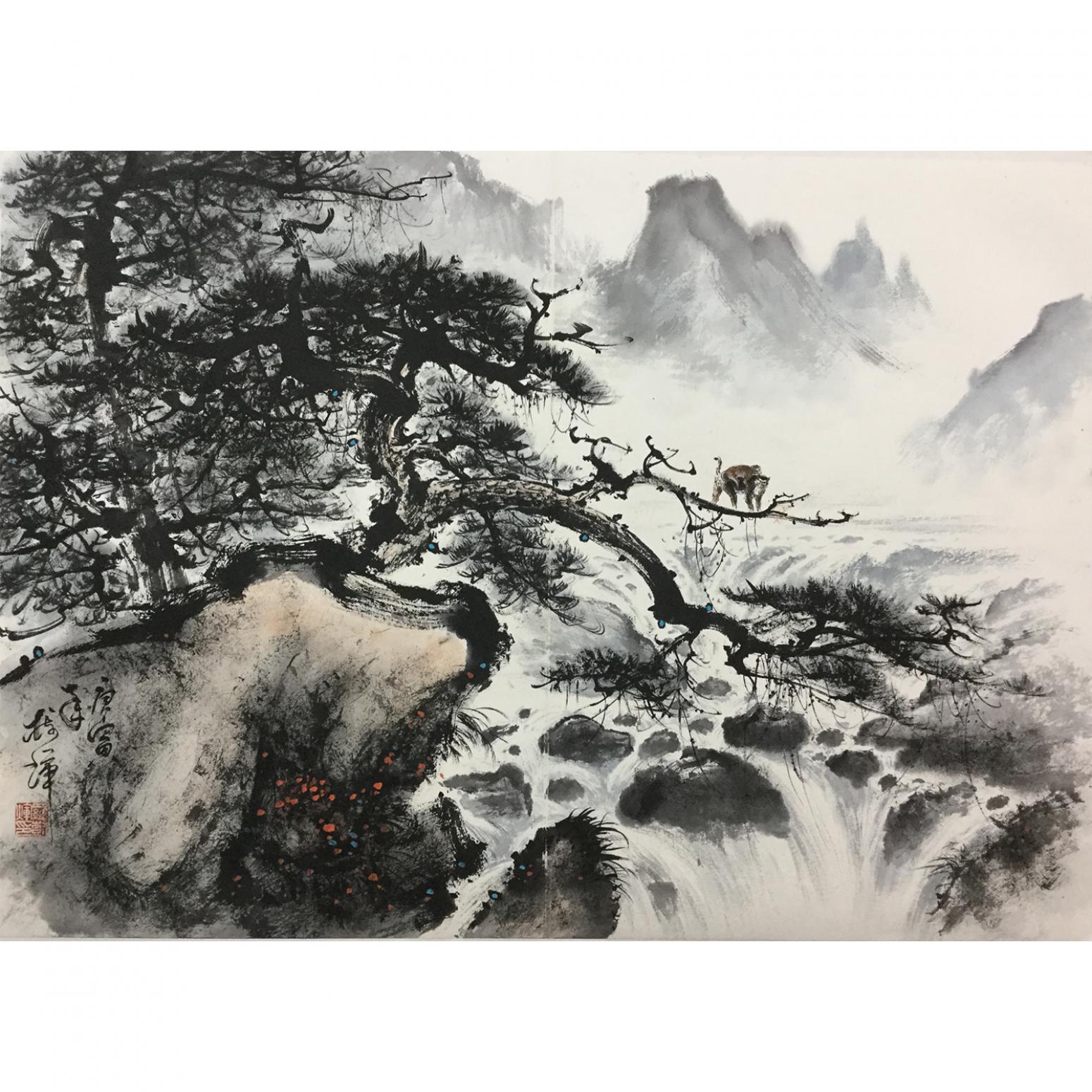 罗树辉国画作品《【高松眺流水】作者罗树辉》