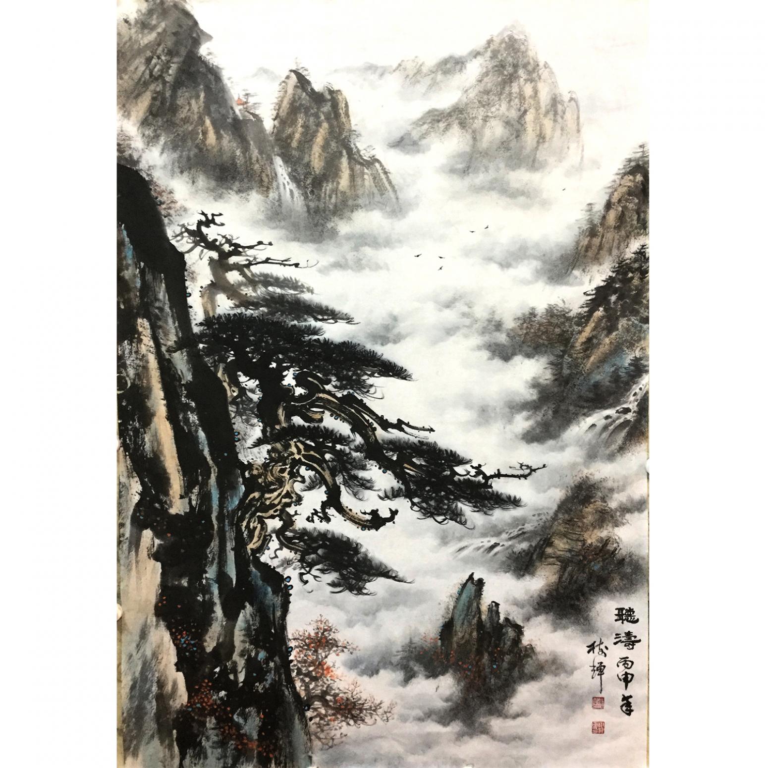 罗树辉国画作品《【听涛】作者罗树辉》