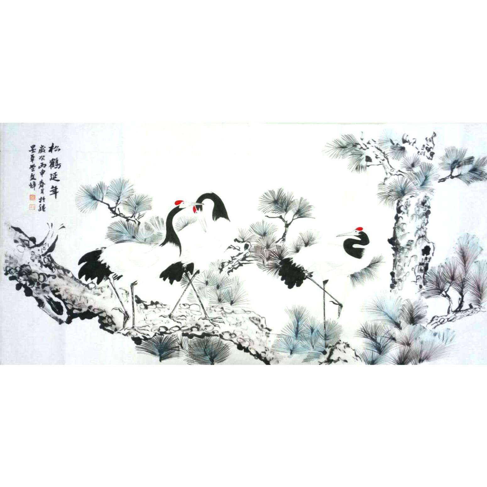 李牧国画作品《【松鹤延年】作者李牧》