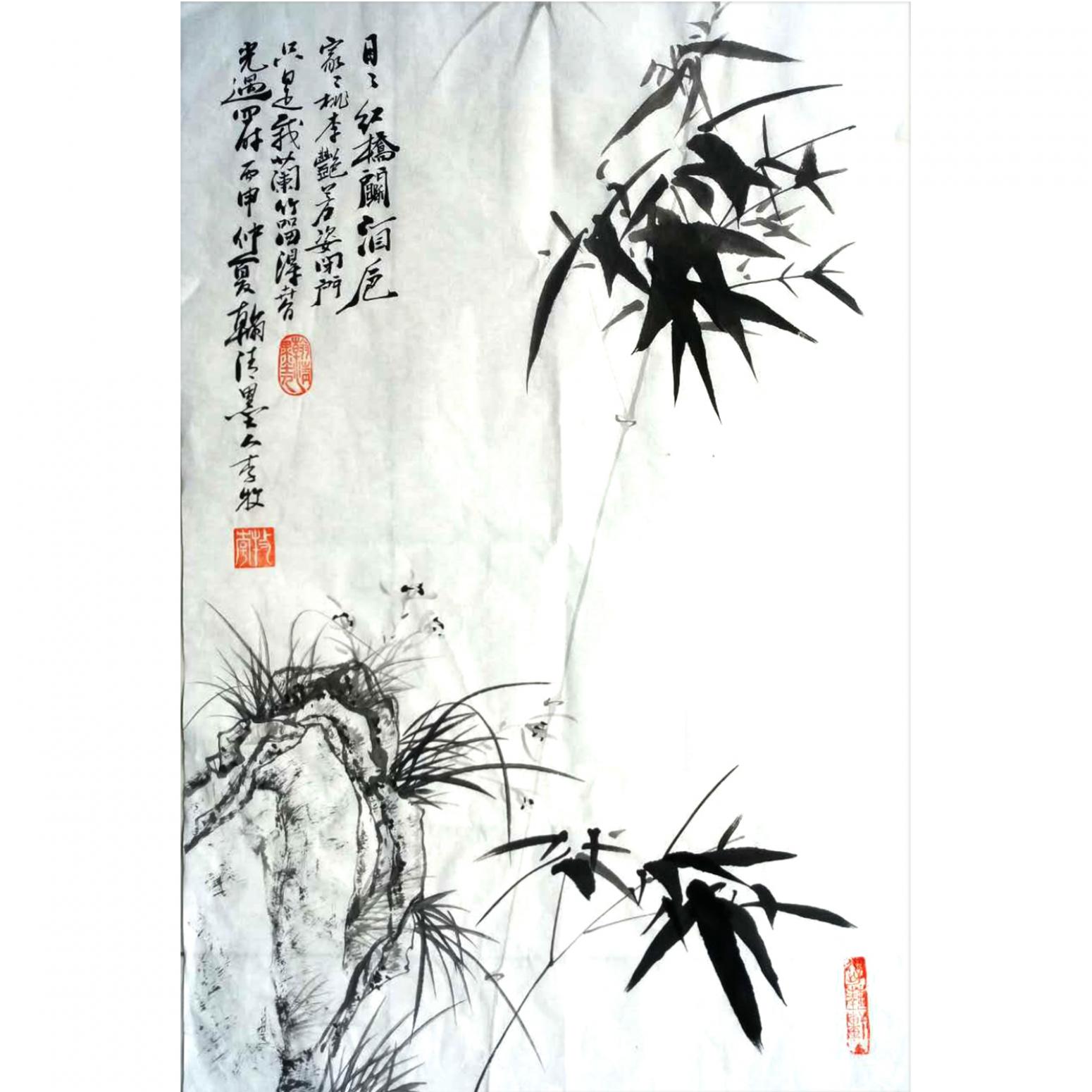 李牧国画作品《【悬竹】作者李牧》