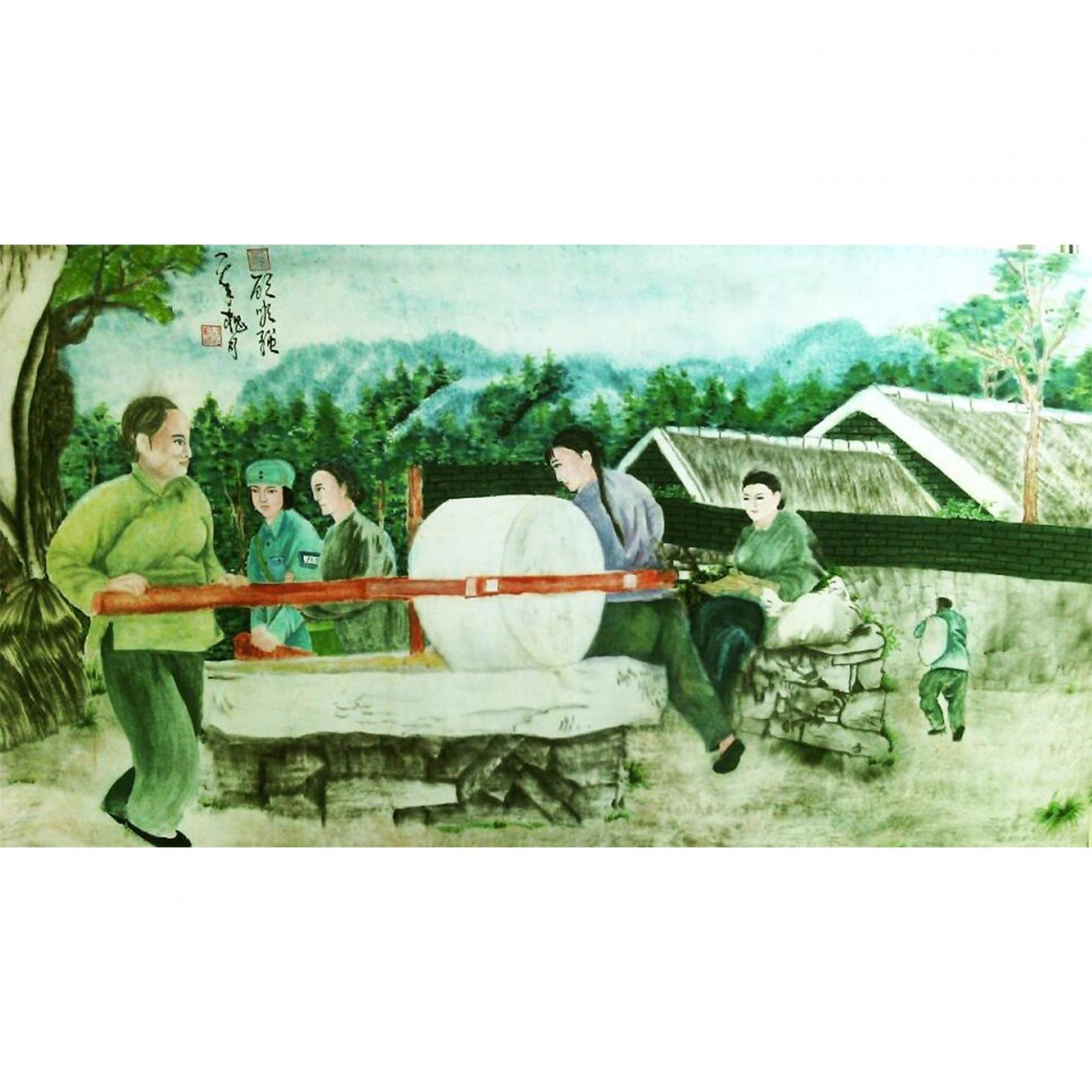 顾顺强国画作品《【推磨】作者顾顺强》