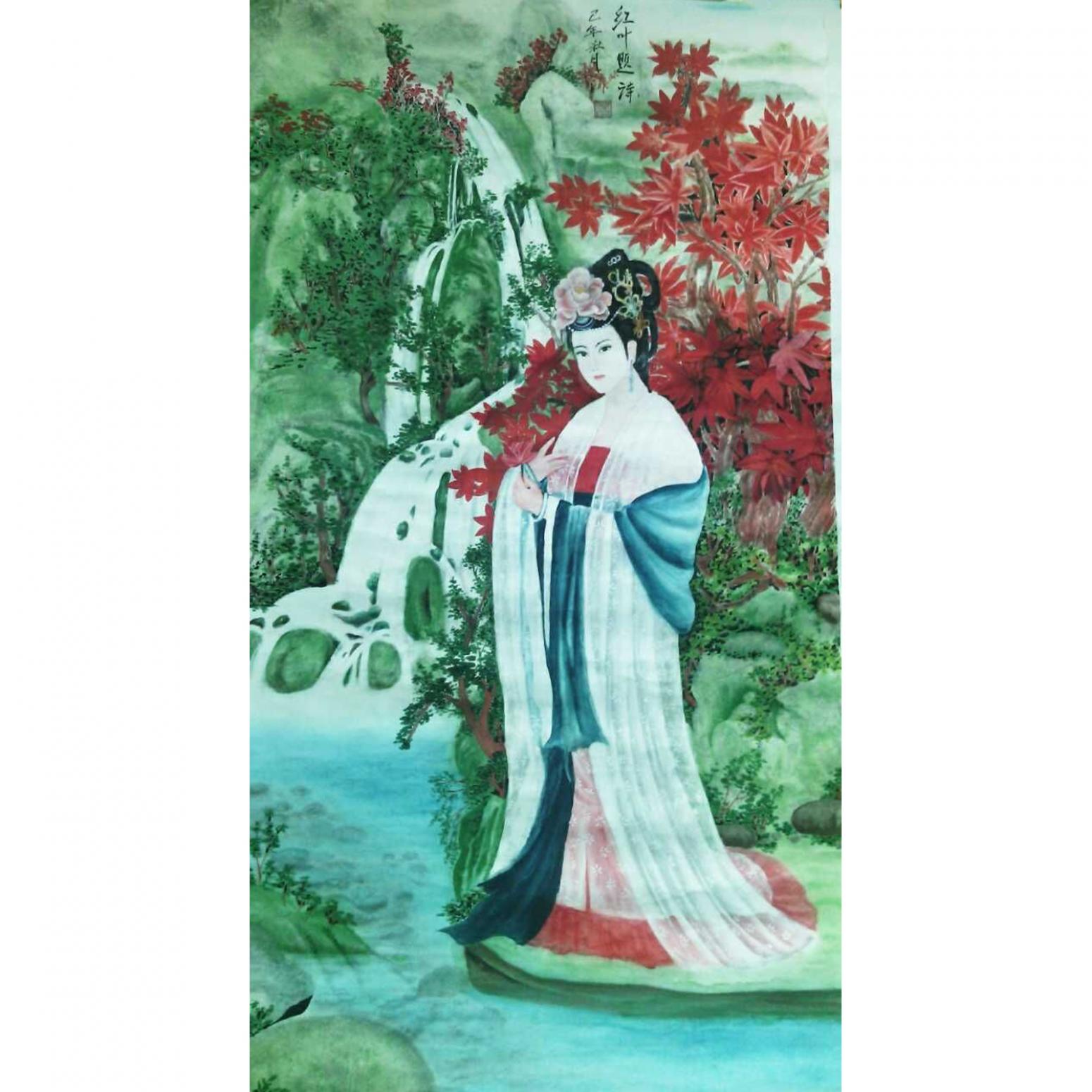 顾顺强国画作品《【红叶题诗】作者顾顺强》