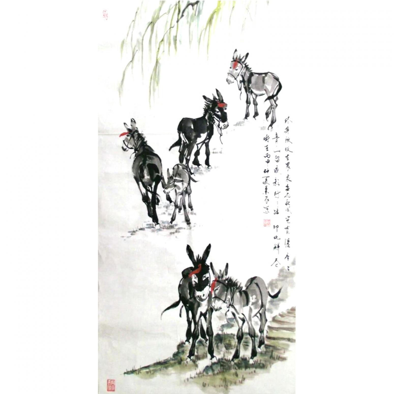 周兰辰国画作品《【毛驴散步】作者周兰辰》