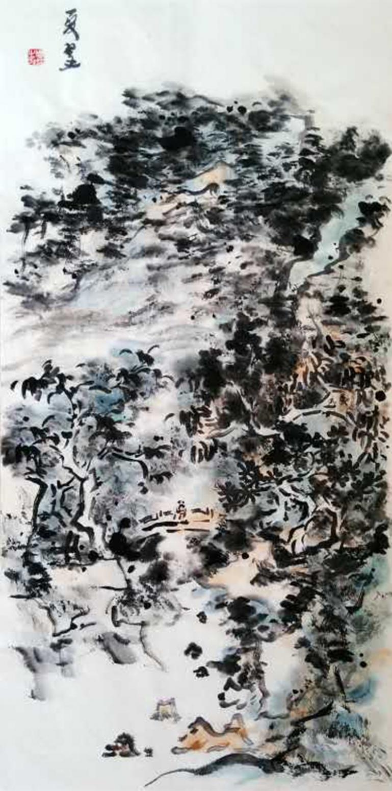 周现宏国画作品《【他在桥上看风景】作者周现宏》【图0】