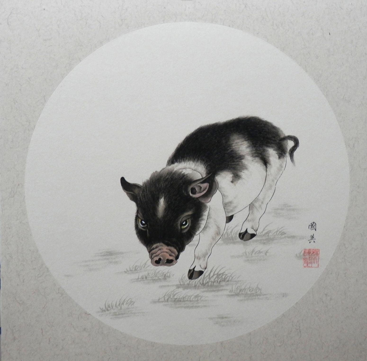 蔡国英国画作品《【生肖猪】作者蔡国英》【图0】