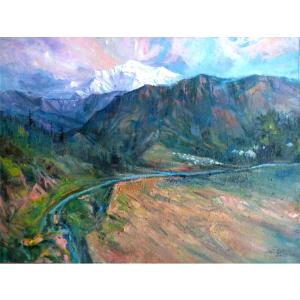 艺术品图片：艺术家陈以涛油画作品名称《【远望雪峰】作者陈以涛》价格28800.00 元