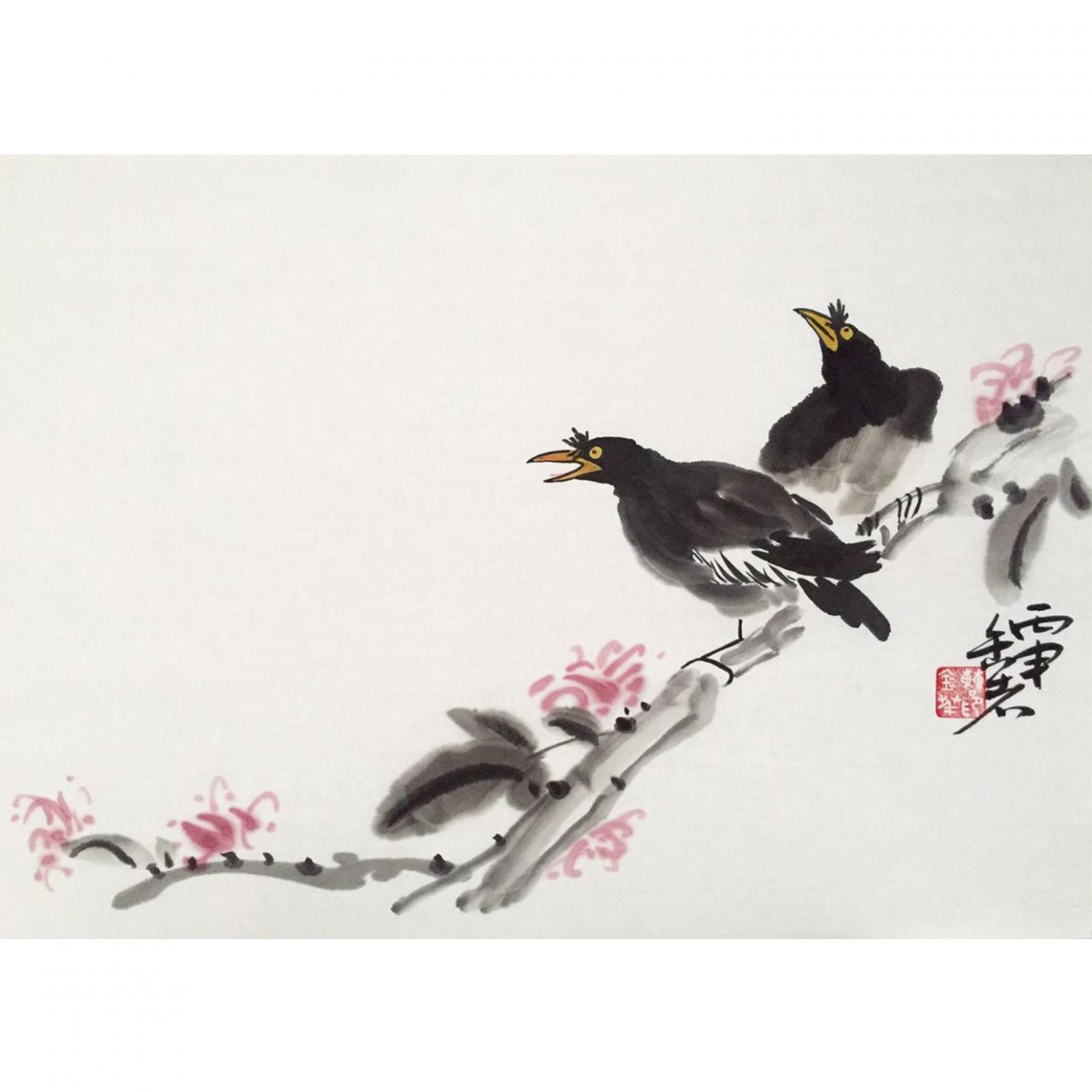 曹金华国画作品《【二鸟迎春】作者曹金华》