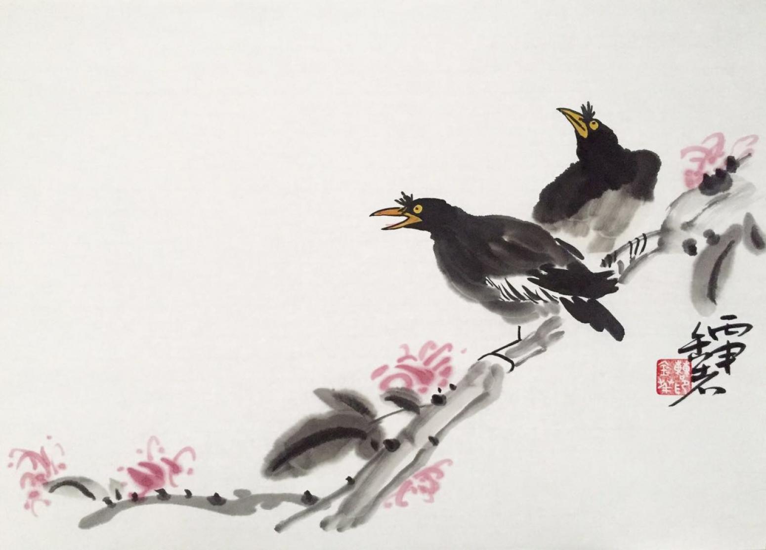 曹金华国画作品《【二鸟迎春】作者曹金华》【图0】