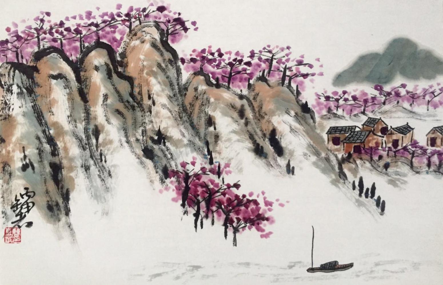 曹金华国画作品《【山下小屋】作者曹金华》【图0】