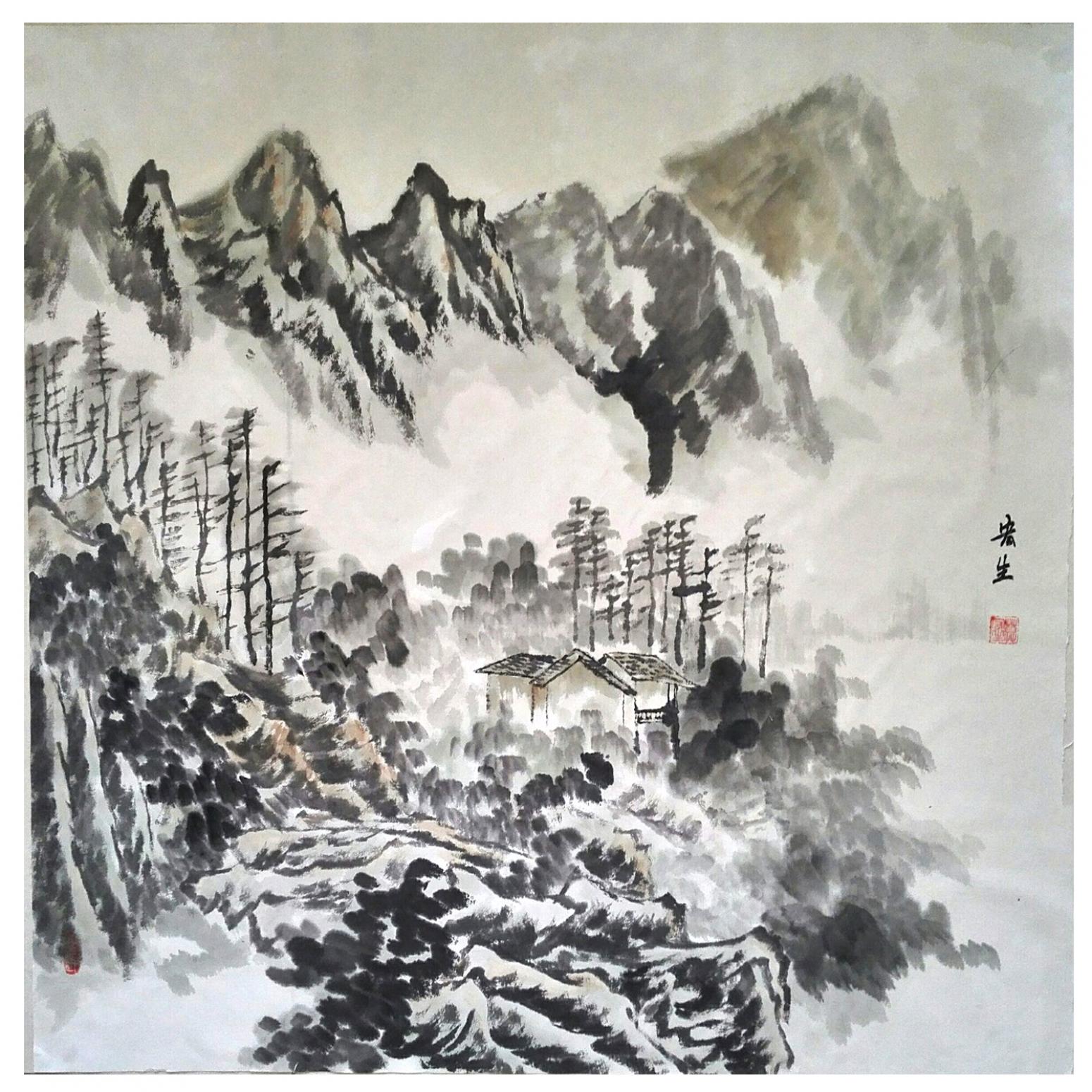 莫宏生国画作品《【山中居】作者莫宏生》