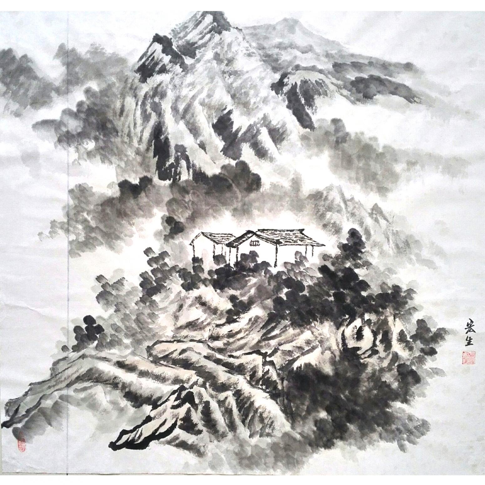 莫宏生国画作品《【山中房】作者莫宏生》