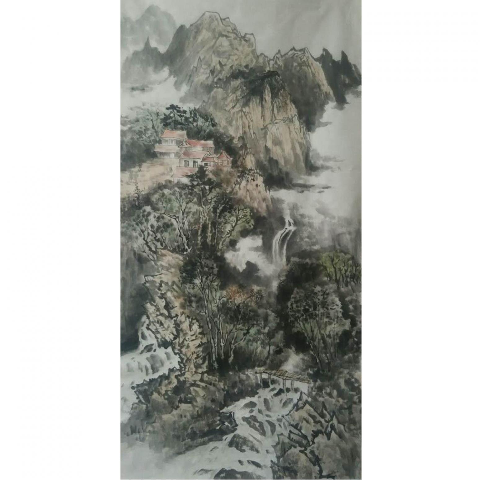 何志勇国画作品《【潺潺细流】作者何志勇》