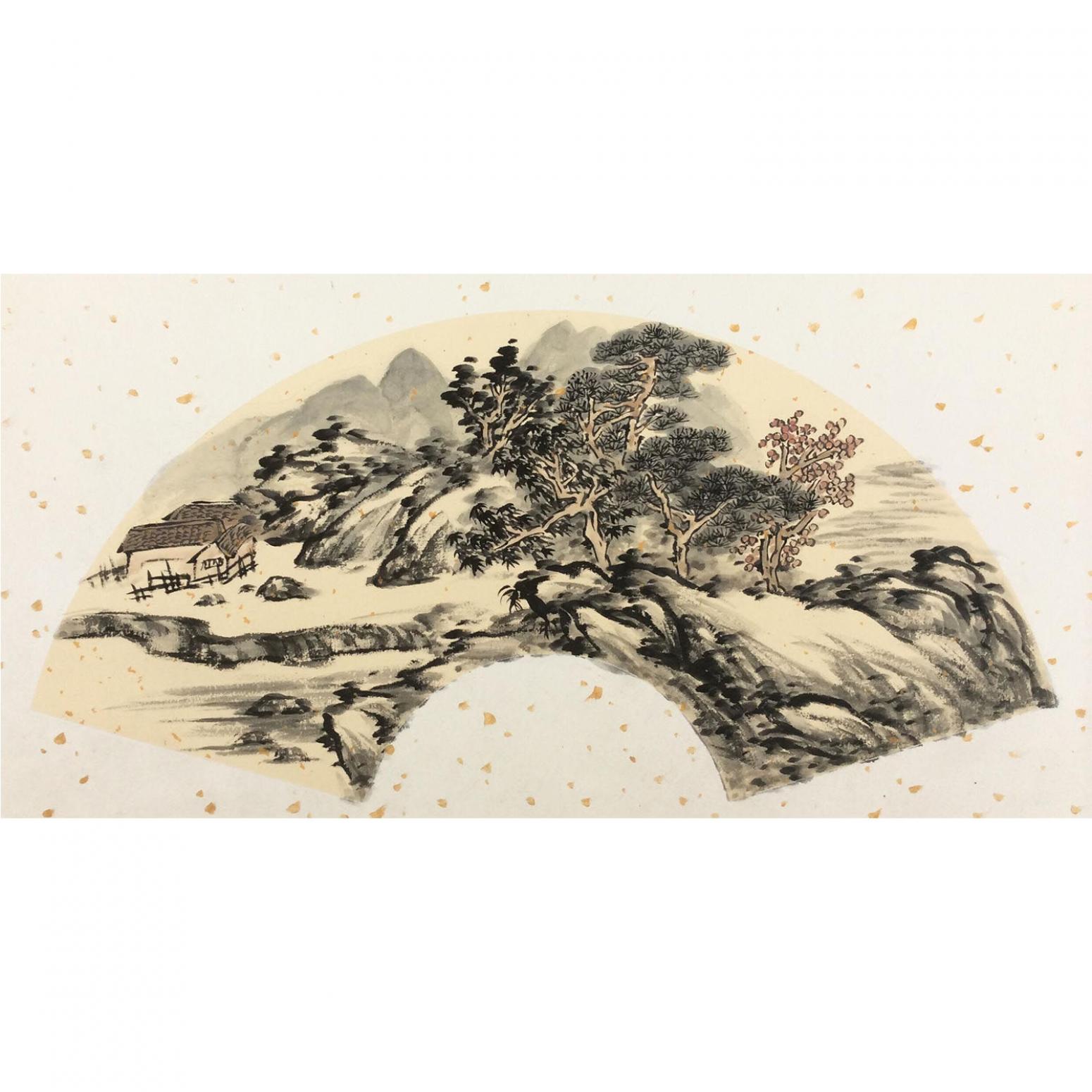 闻超国画作品《【扇面11】作者闻超》