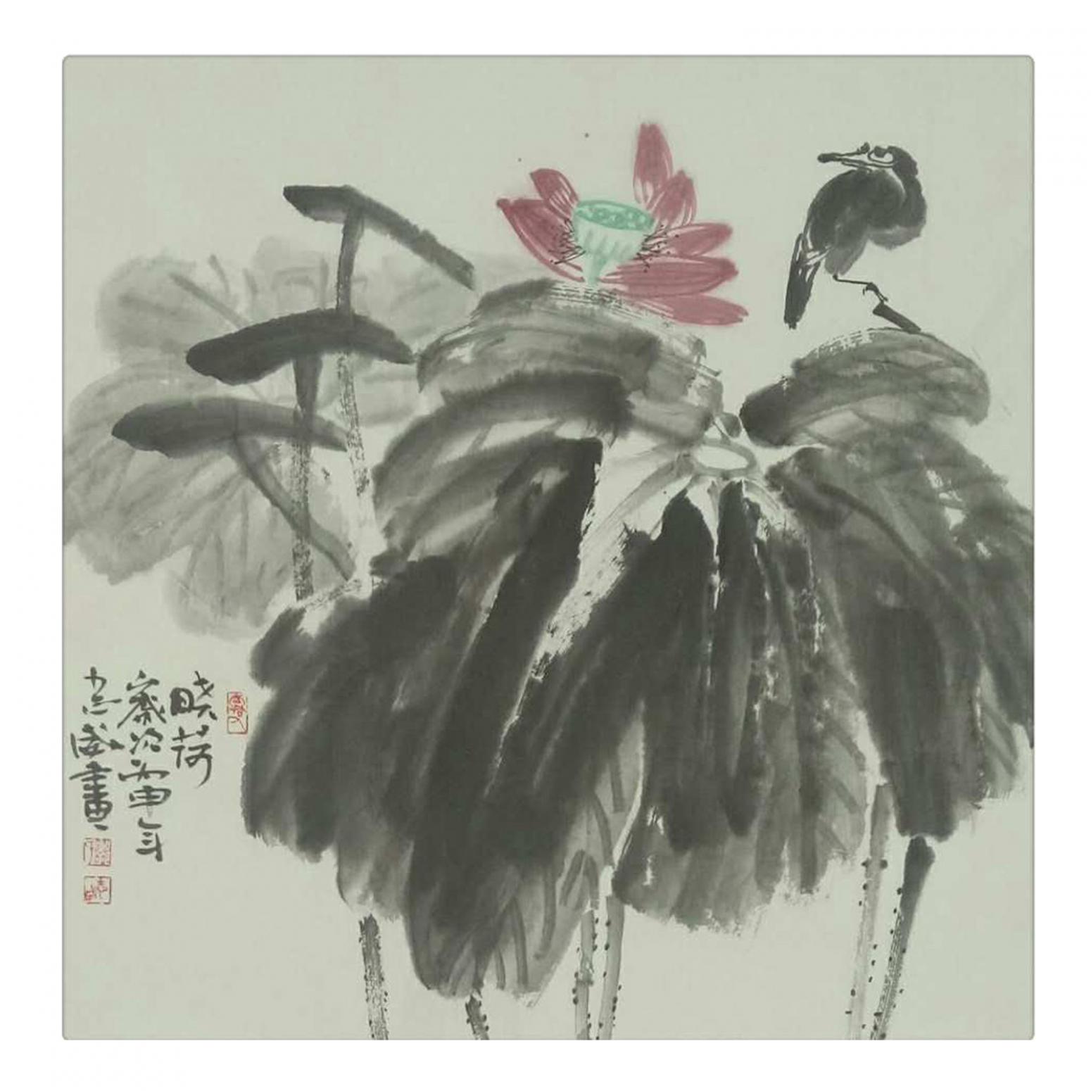 郭志威国画作品《【晓荷】作者郭志威》