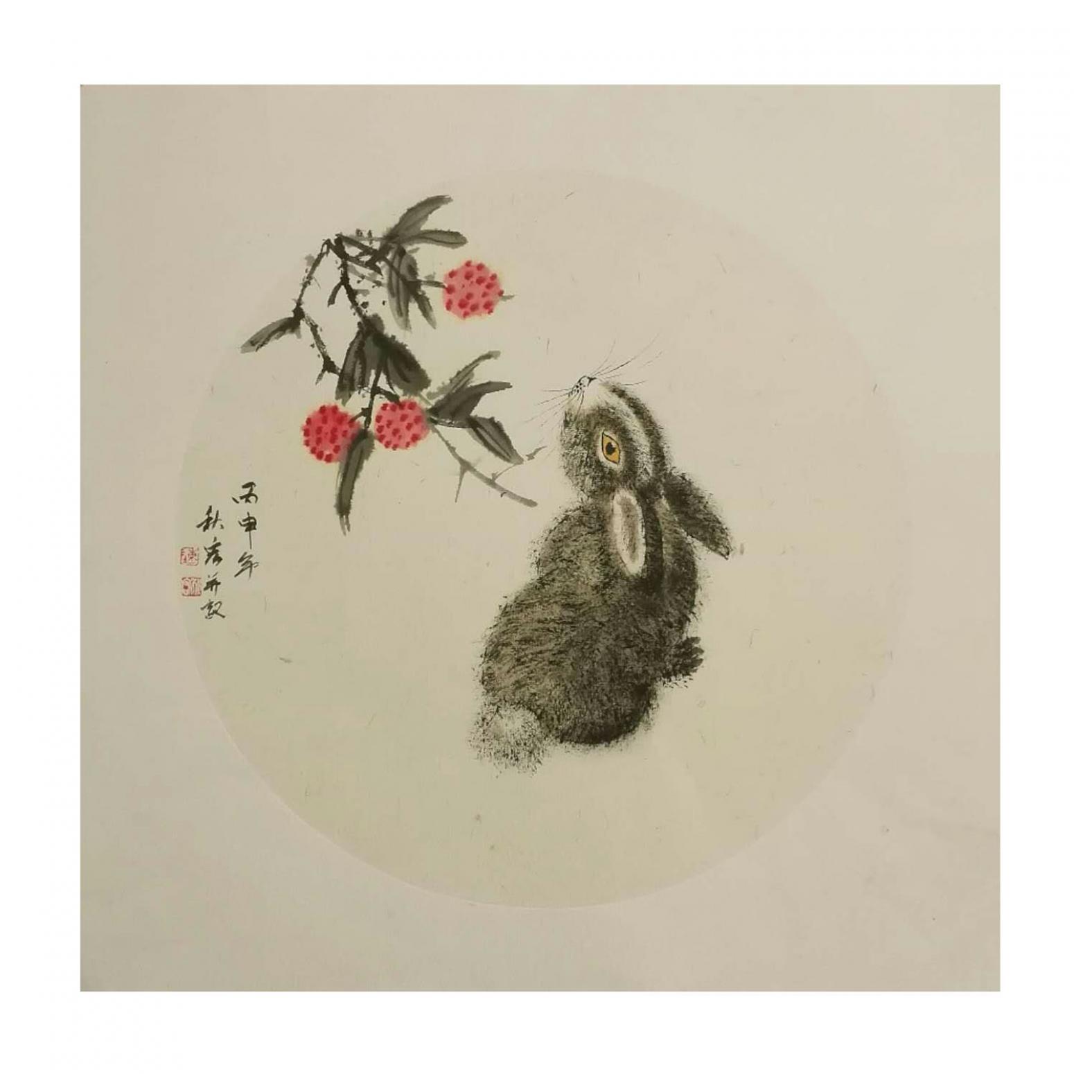 陈秋宏国画作品《【顽兔】作者陈秋宏》