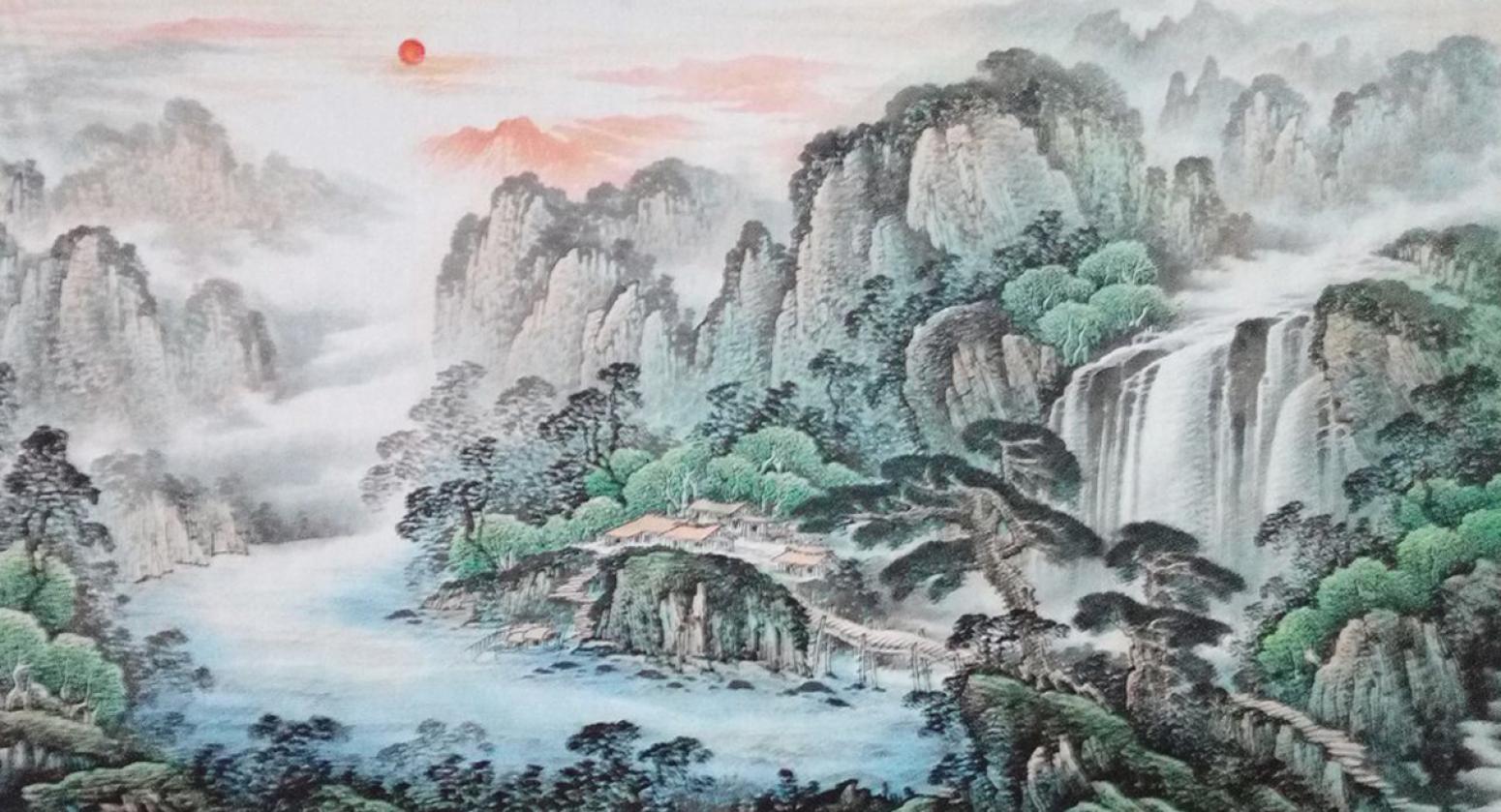 韦杰球国画作品《【高山流水26】作者韦杰球》【图0】