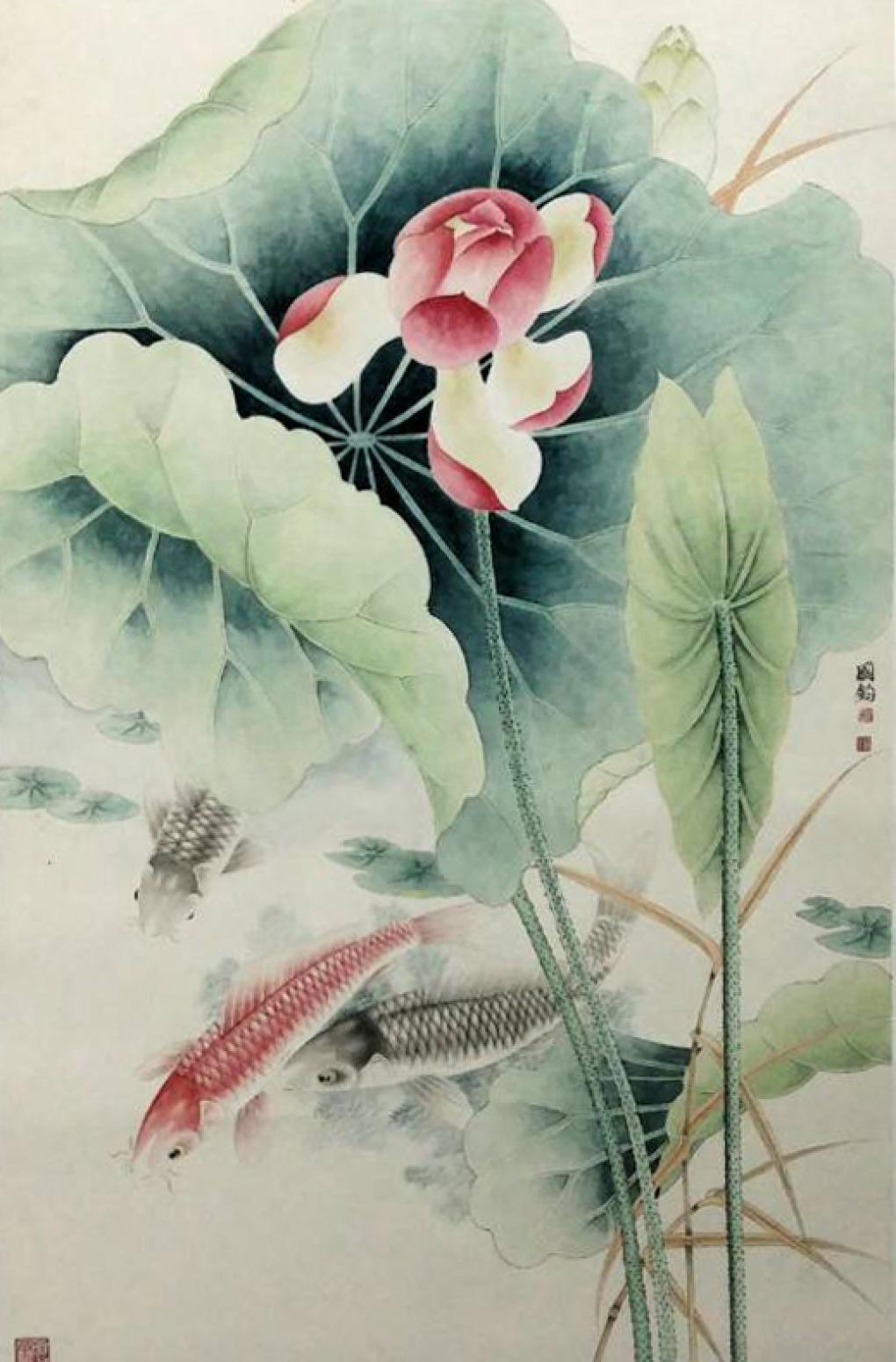 杨国钧国画作品《【荷叶鱼】作者杨国钧》【图0】