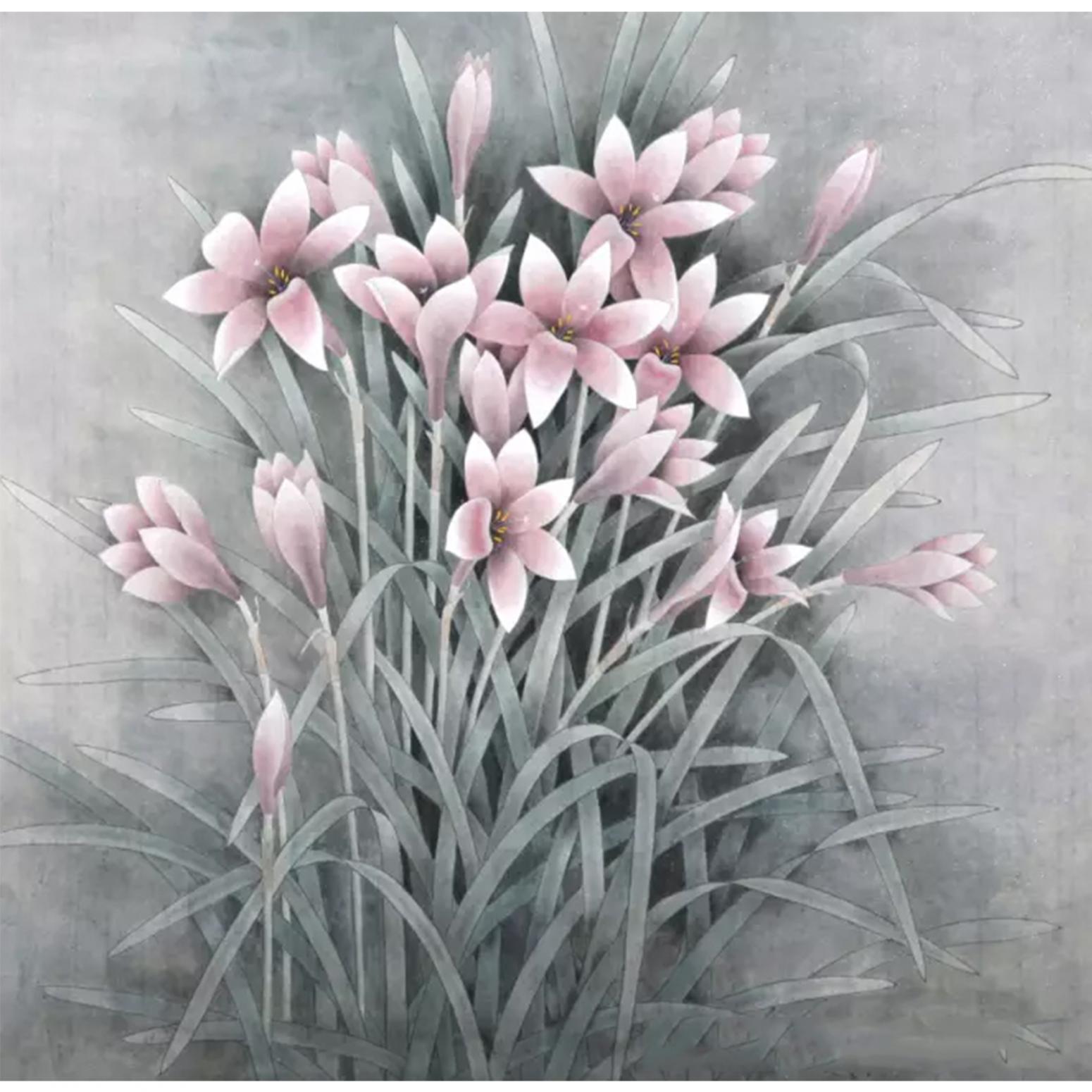 鞠国文国画作品《【粉水仙】作者鞠国文》