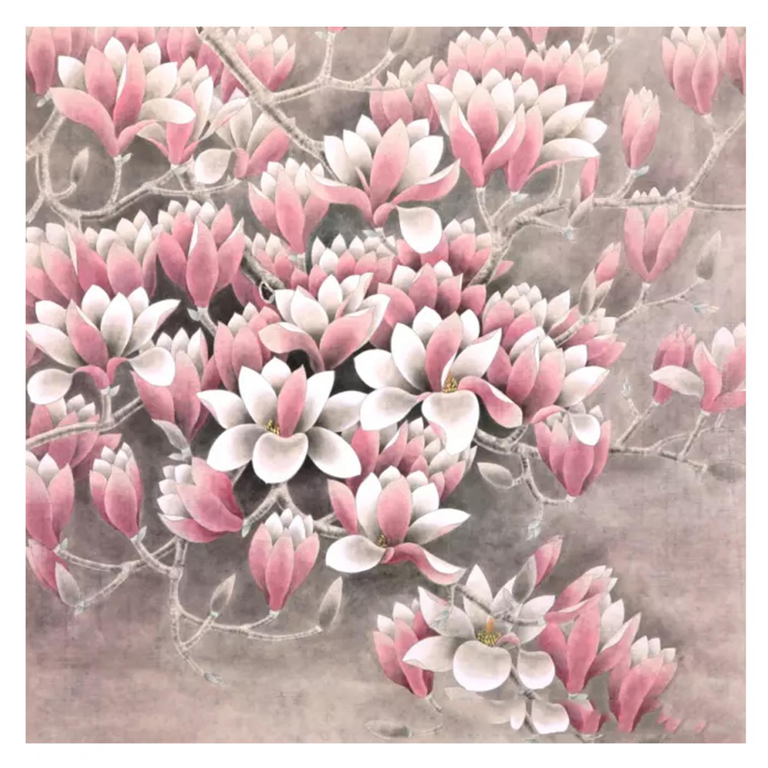 鞠国文国画作品《【粉枝头】作者鞠国文》