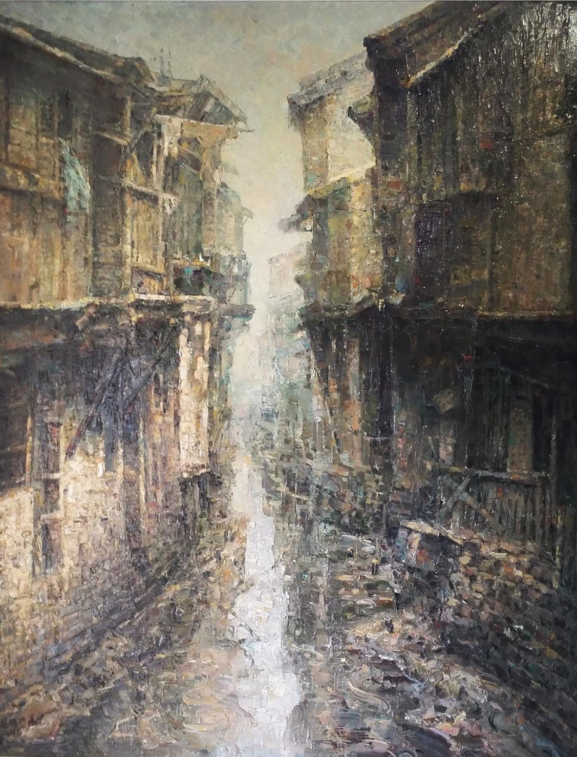 朱明油画作品《【雨后小巷】作者朱明》【图0】