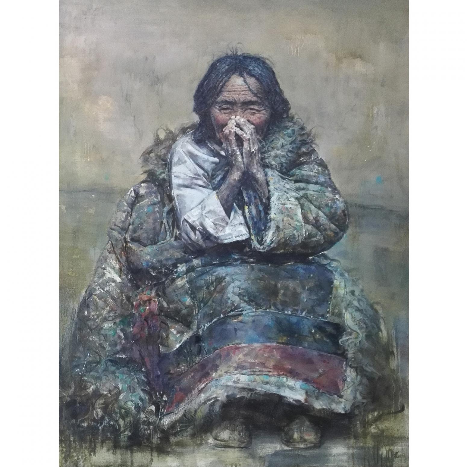 油画作品《【老人】作者朱明》