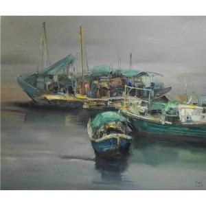 艺术品图片：艺术家朱明油画作品名称《【船泊】作者朱明》价格15600.00 元