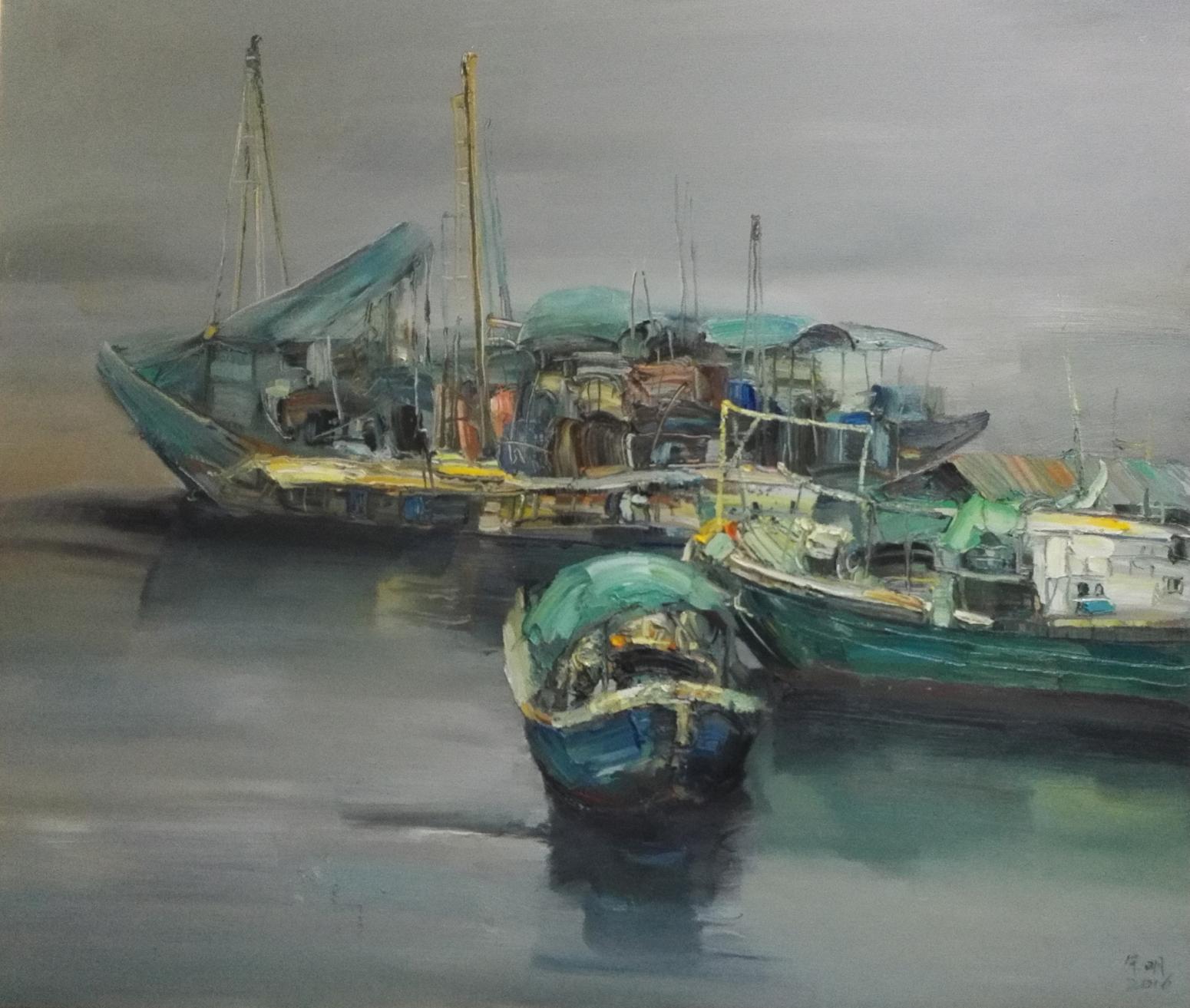 朱明油画作品《【船泊】作者朱明》【图0】