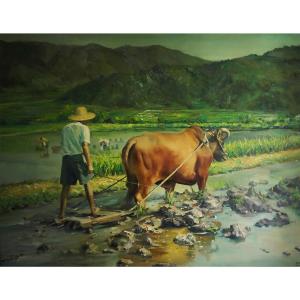 艺术品图片：艺术家朱明油画作品名称《【牛耕】作者朱明》价格24000.00 元