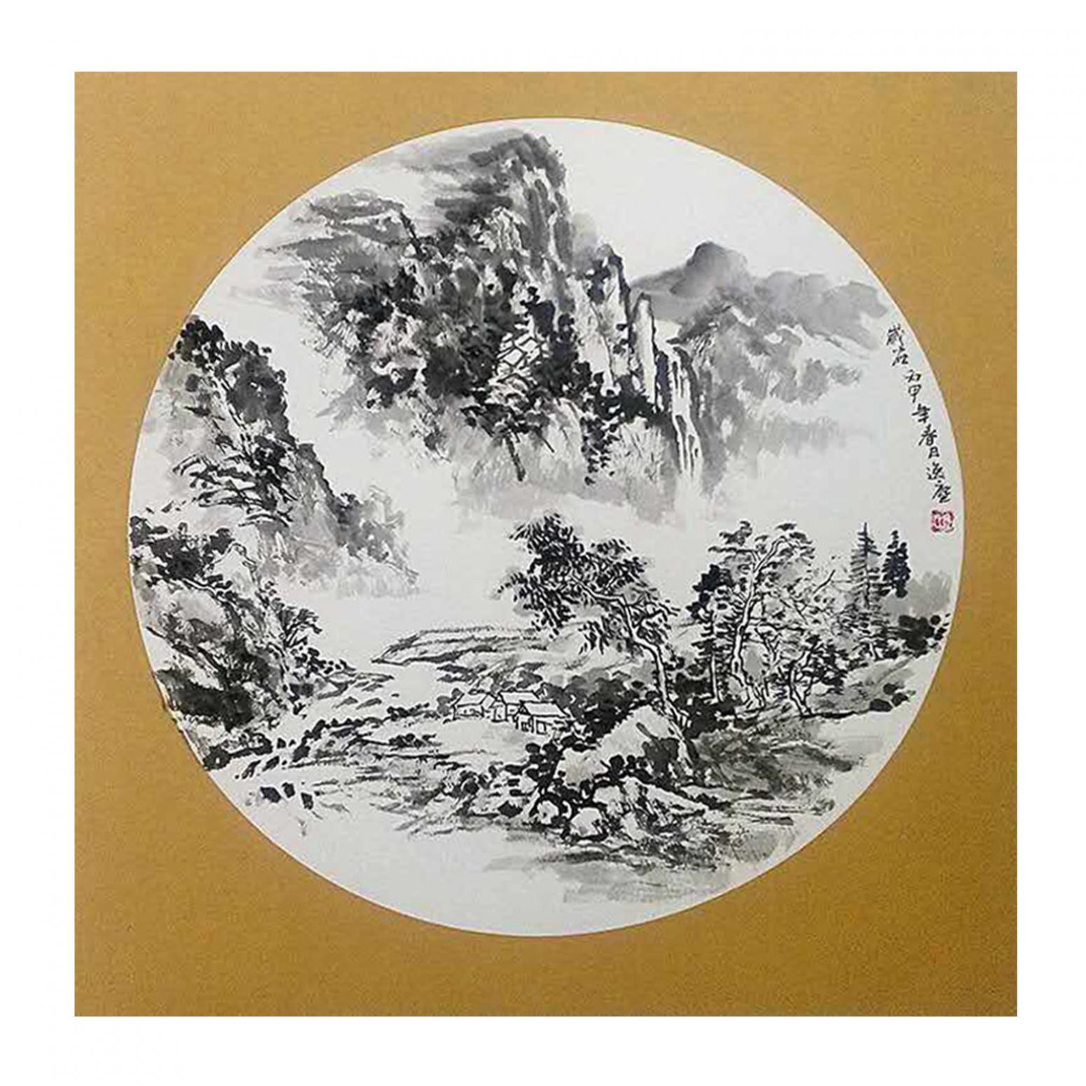 高勇利国画作品《【山下小屋】作者高勇利》