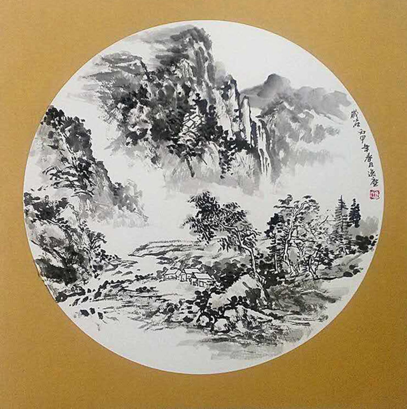 高勇利国画作品《【山下小屋】作者高勇利》【图0】