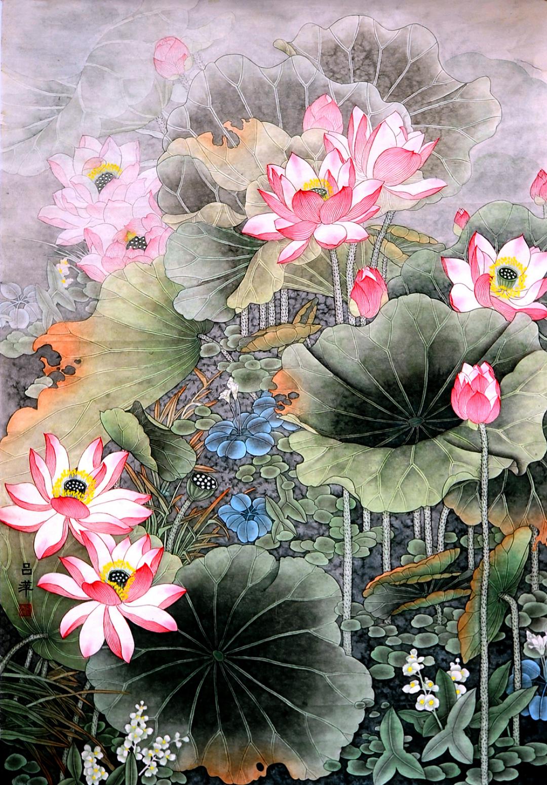 吕萍国画作品《【荷花】作者吕萍》