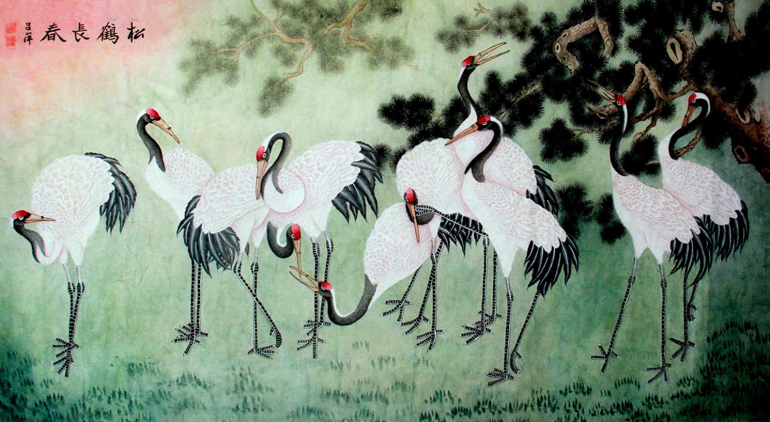 吕萍国画作品《【松鹤长春】作者吕萍》【图0】