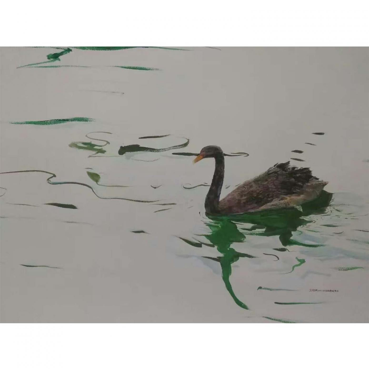 王征明油画作品《【游鹅】作者王征明》