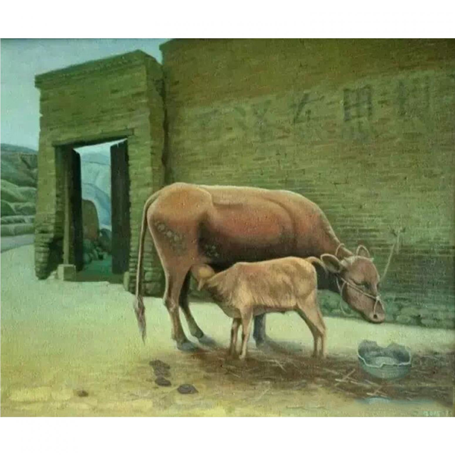 高志刚油画作品《【舐犊情深】作者高志刚》