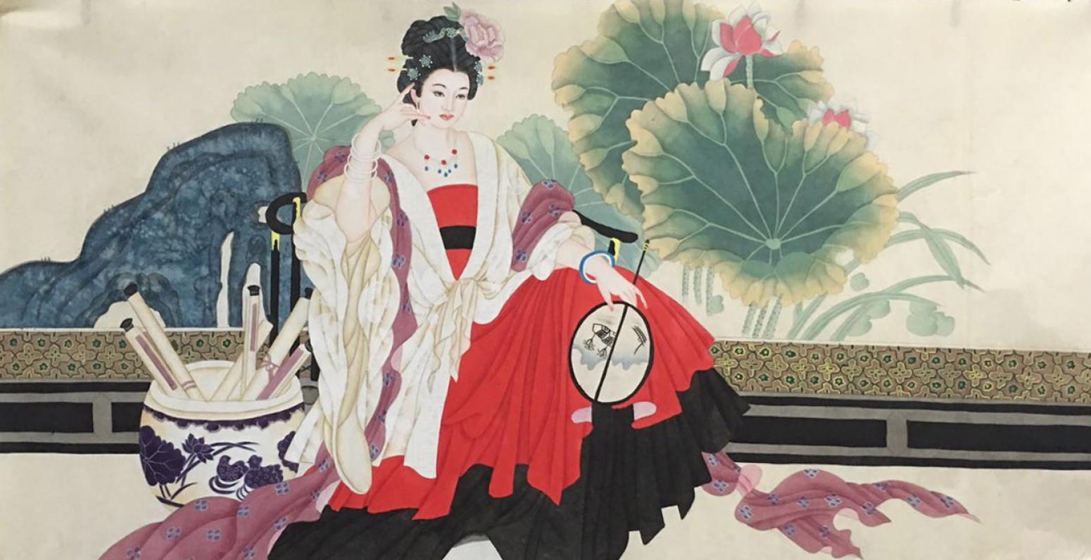 姜进清国画作品《【仕女碧荷图】作者姜进清》【图0】