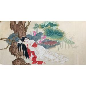 艺术品图片：艺术家姜进清国画作品名称《【莲池倦卧】作者姜进清》价格1200.00 元