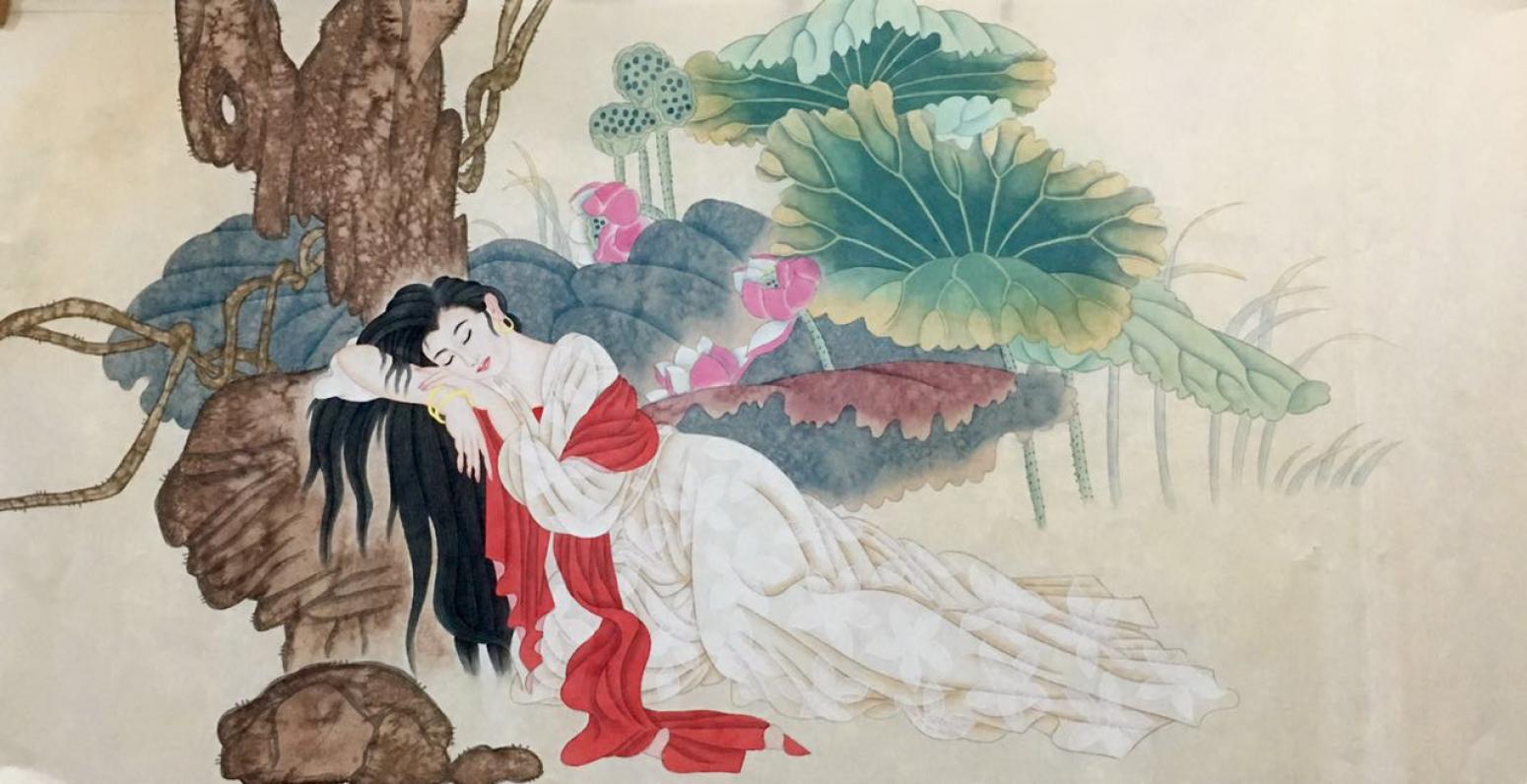 姜进清国画作品《【莲池倦卧】作者姜进清》【图0】