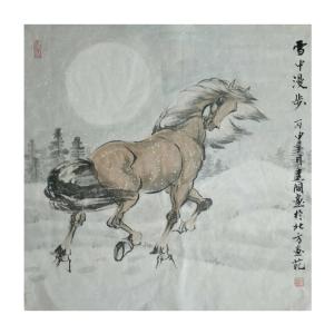 艺术品图片：艺术家刘建国国画作品名称《【雪中漫步】作者刘建国》价格720.00 元