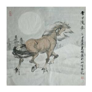 刘建国国画作品《【雪中漫步】作者刘建国》价格720.00元