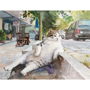 艺术品图片：艺术家杨阳油画作品名称《【路边小憩得喵星】作者杨阳》价格960.00 元