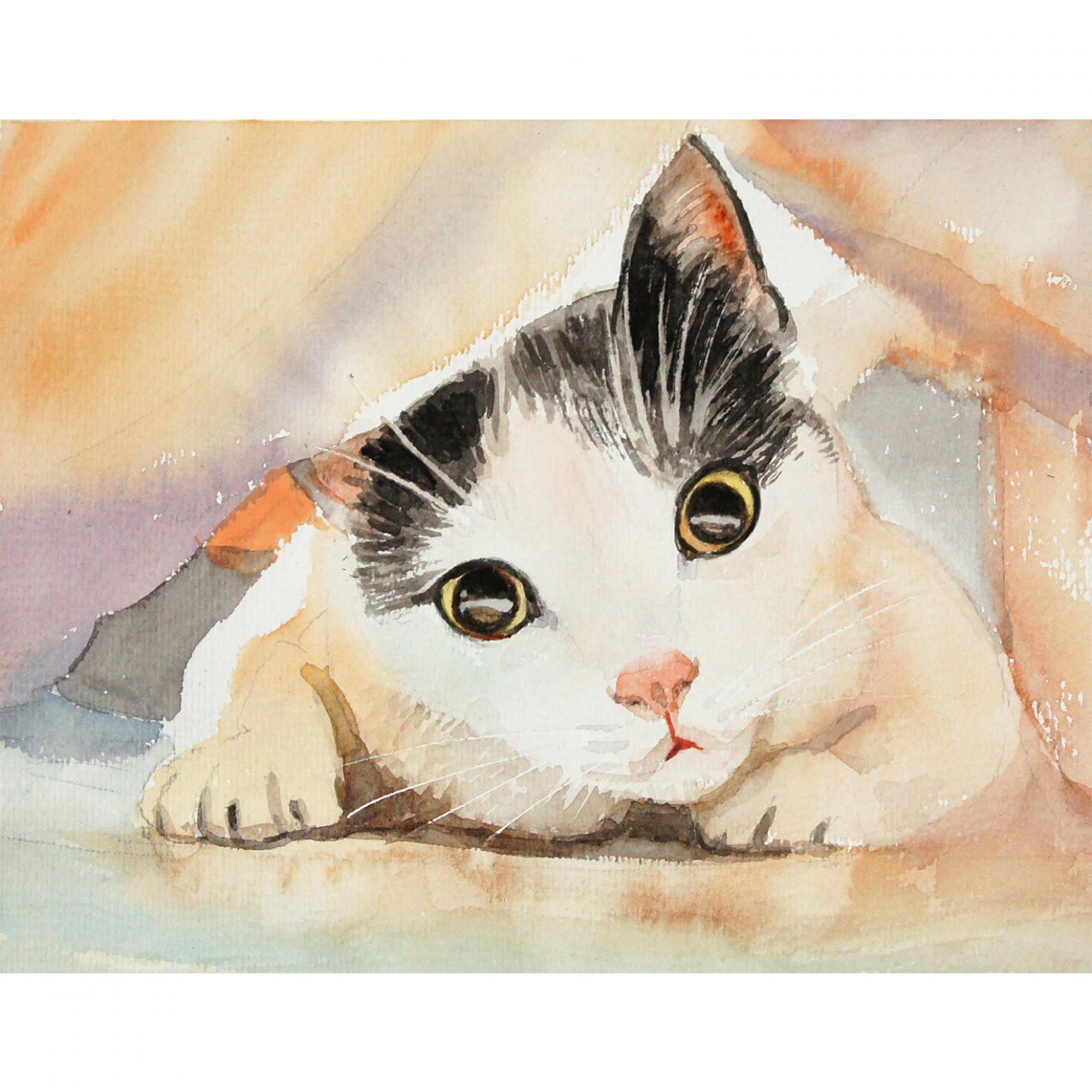 杨阳国画作品《【喵好奇】作者杨阳》