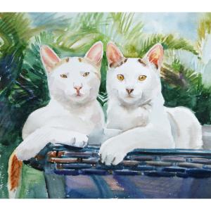 艺术品图片：艺术家杨阳国画作品名称《【喵兄弟】作者杨阳》价格960.00 元